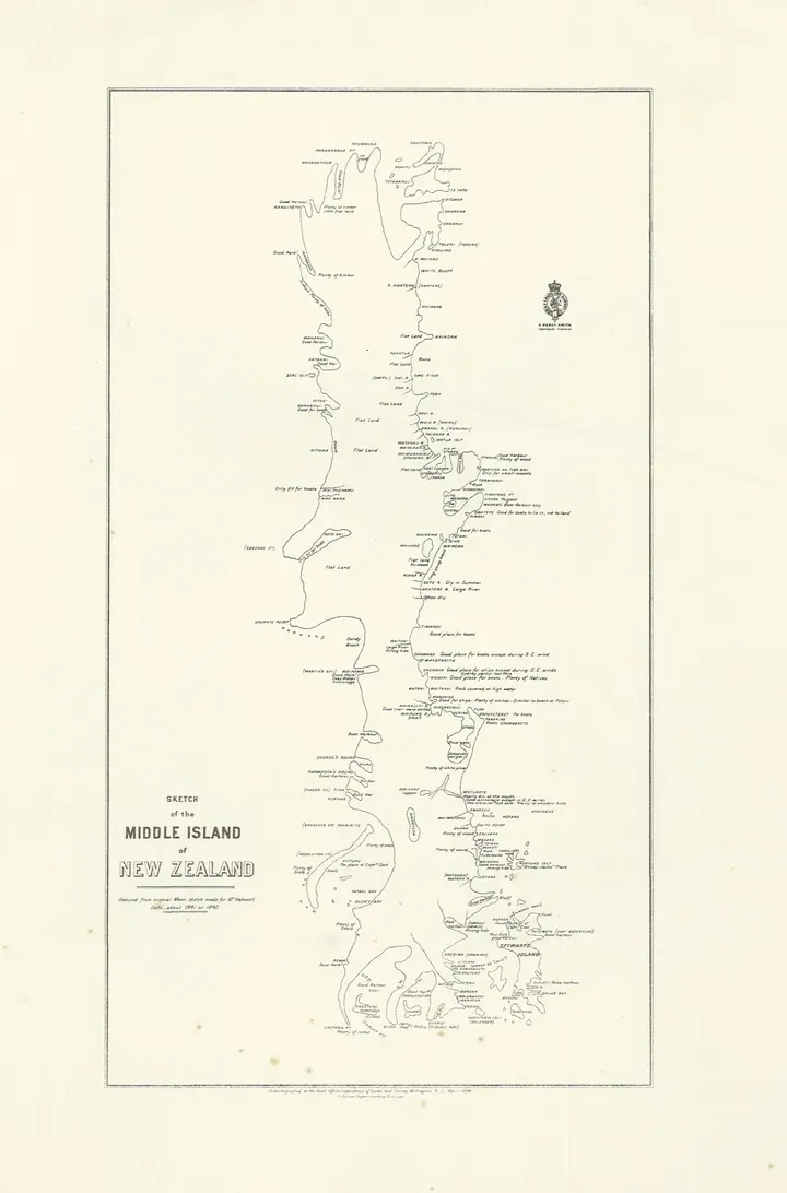 A historical map derived from an unidentified Māori/Kāi Tahu sketch and colonial transcription, evidence of place knowledge and its representation. This predates GIS and is not the Kā Huru Manu atlas.